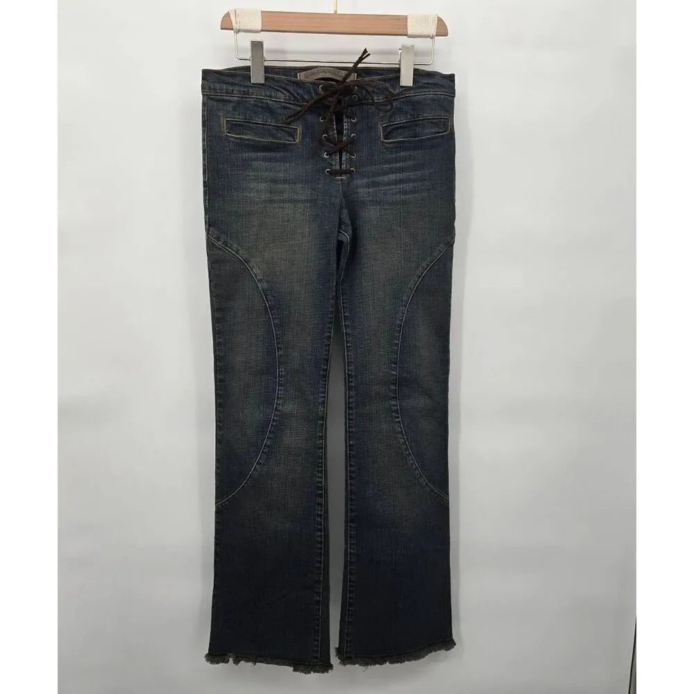 Vintage Express Y2K Lace Up Front Jeans Size 7/8 Bratzcore Denim
